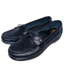 SAS Navy Tassled Leather Comfort Cushioned Loafers Size 7M Work Preppy